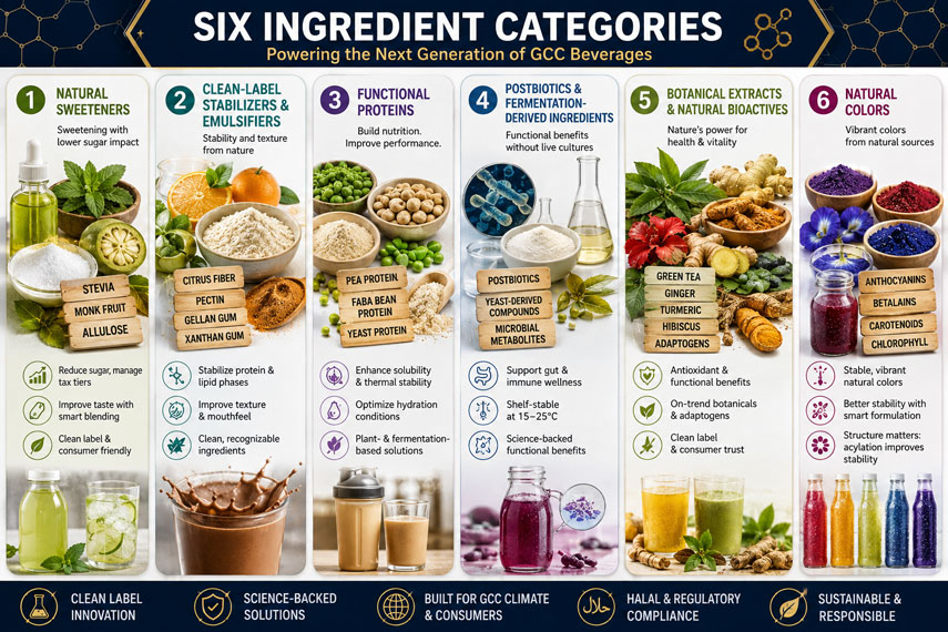 Six specialty ingredient categories powering next-generation functional beverages in the GCC market.